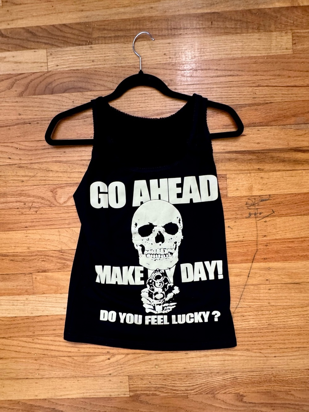 Black Skull Graphic Tank Top "Go Ahead Make My Day"